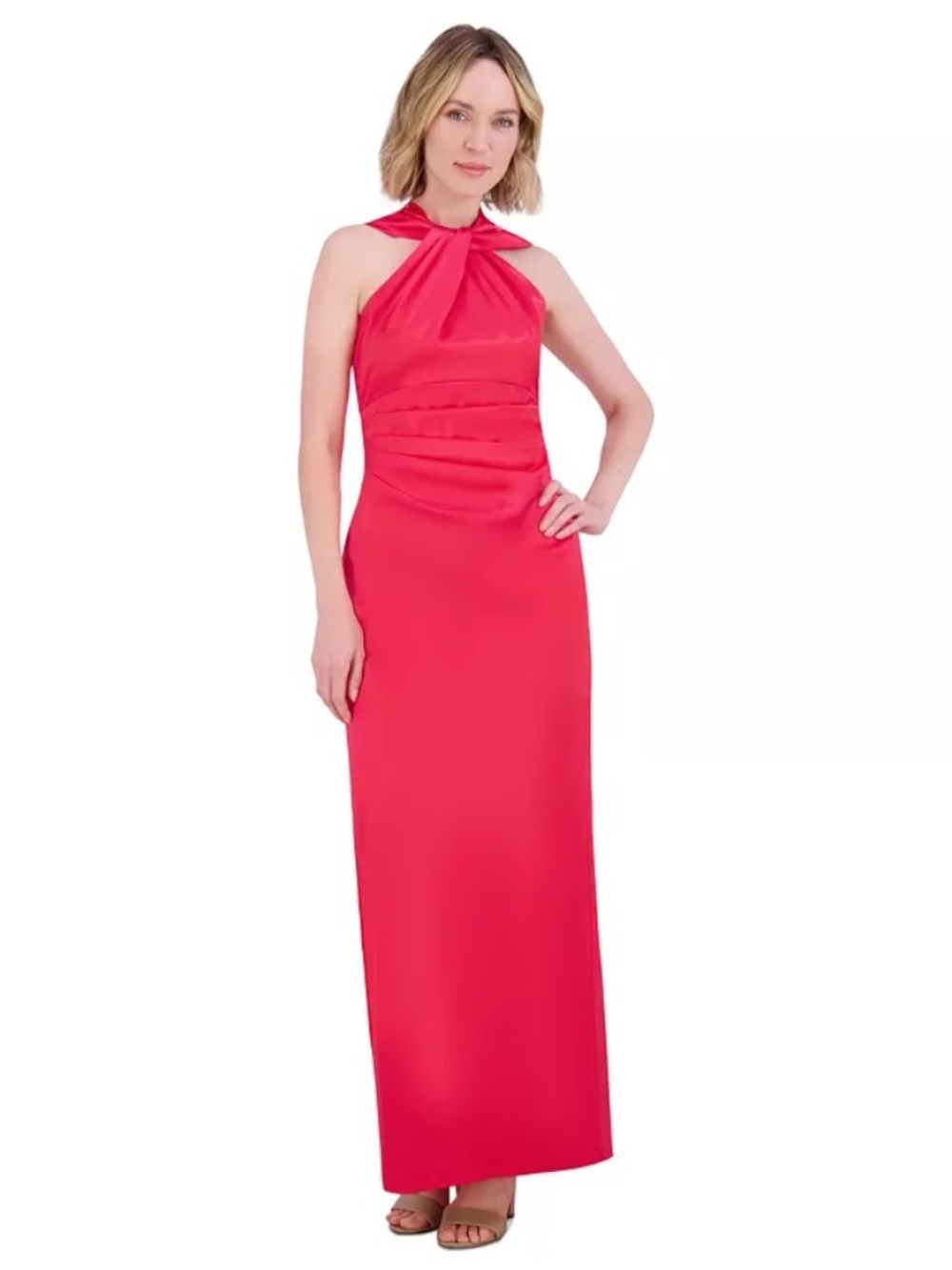 Eliza J Women's Twisted Halter Sleeveless Satin Gown